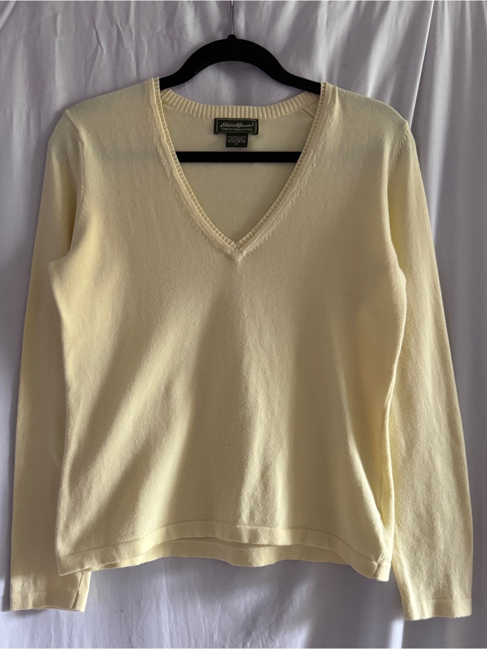 Vintage Eddie Bauer Butter Yellow 100% Supima Cotton V-Neck Sweater
